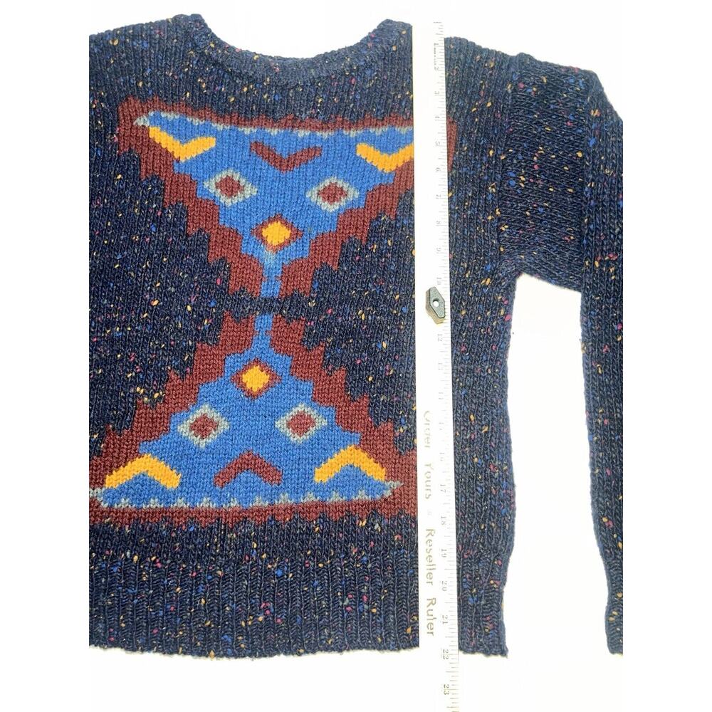 Geometric Rainbow Speckled Navy Blue Wool Sweater - Picture 7 of 15